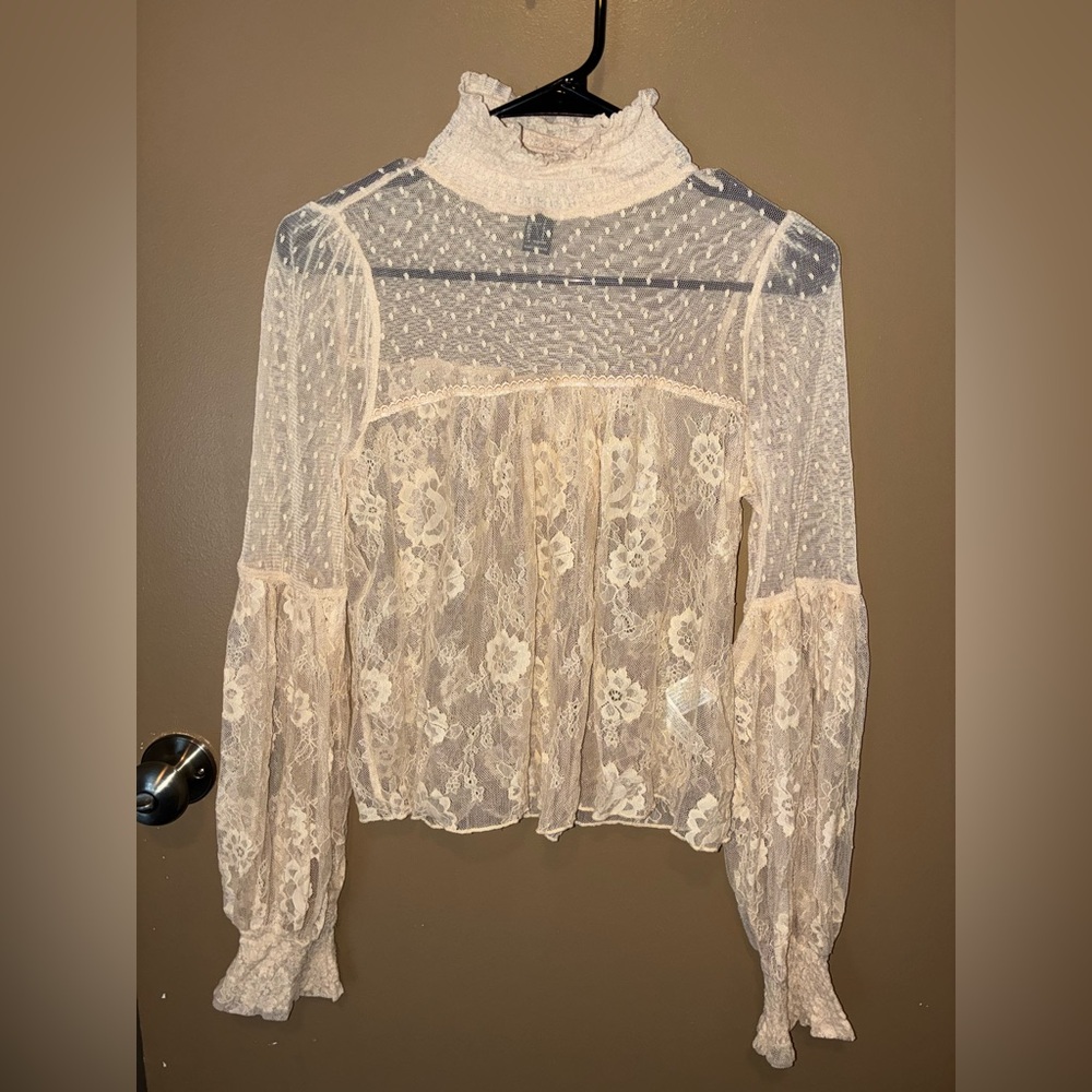 Forever 21 Cream Lace Sheer Blouse